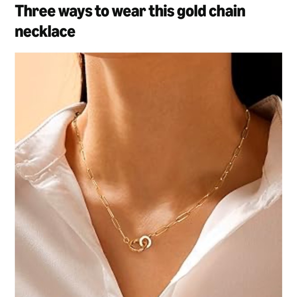 Classic Gold Interlocking Paperclip Circle Pendant Lariat Charm Holder Necklace - Picture 12 of 14
